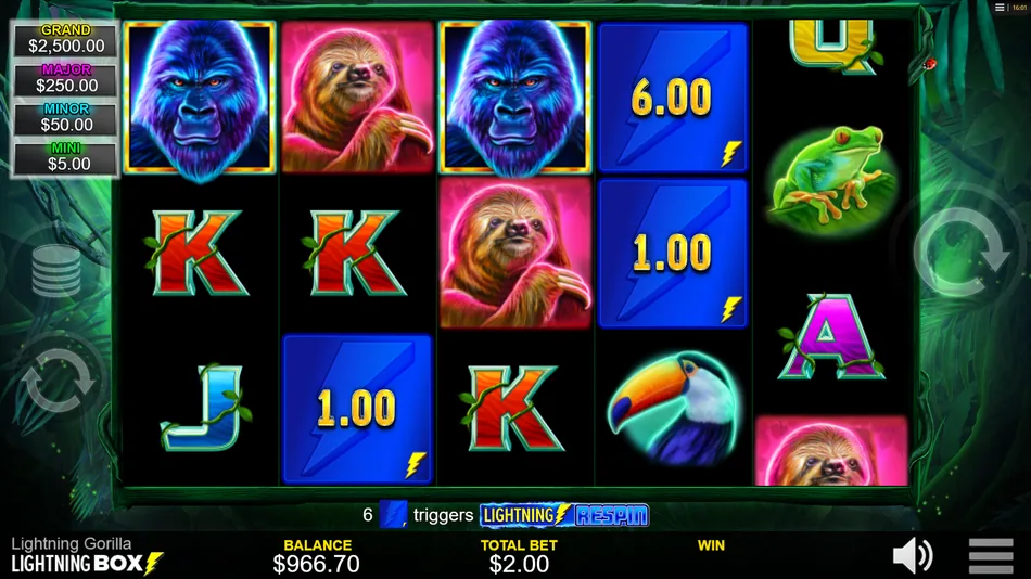 Lightning Respin active reels showing collected Lightning Bolt symbols